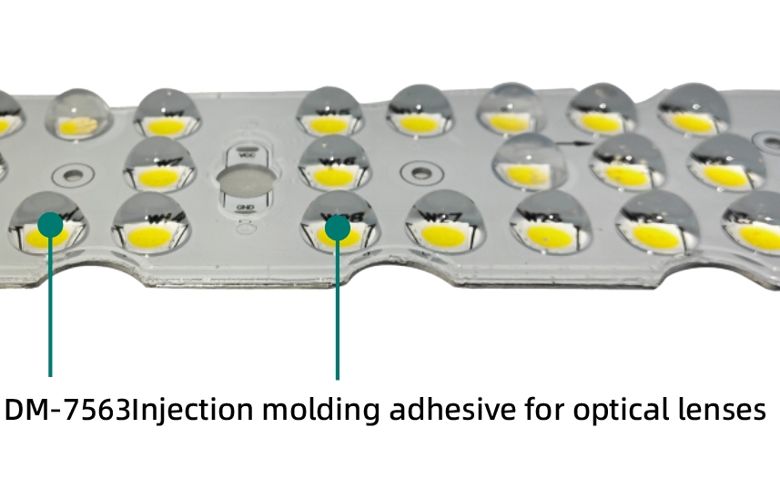 Injection molding adhesive for optical lenses